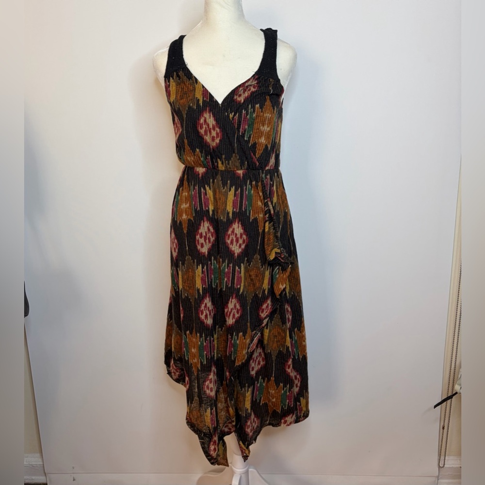 Free People Black Multi Ikat Wrap Midi Dress